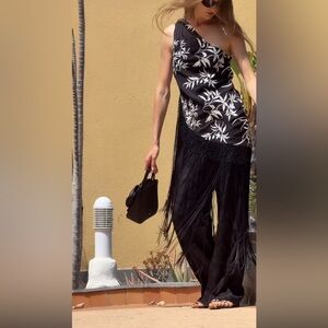 ZARA ASYMMETRIC EMBROIDERED FRINGED TOP DRESS